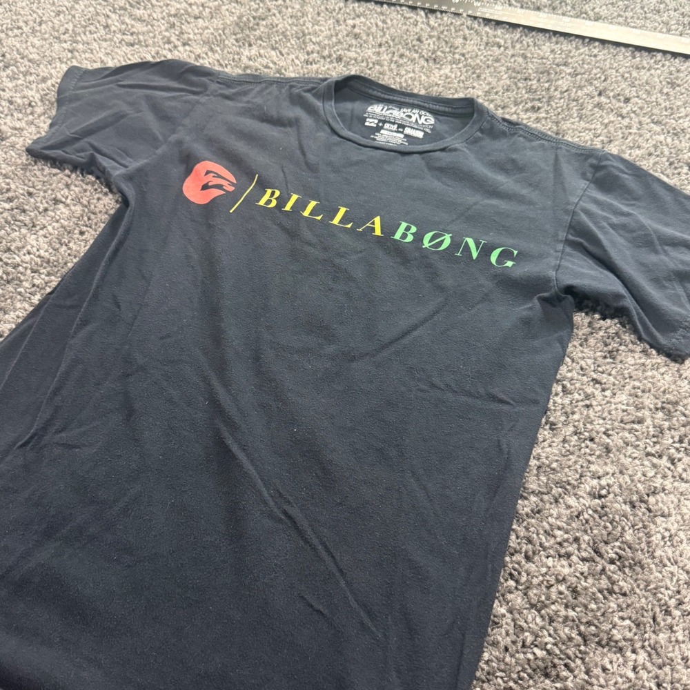 Surf Billabong Graphic Tee Mens Black Excellent Rasta Logo Organic Cotton Small